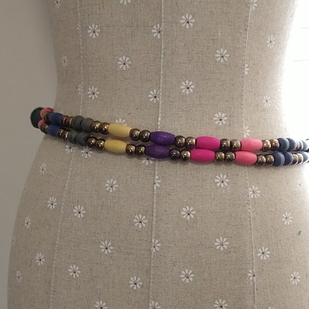 VTG Colorful Wooden Bead Belt - Picture 3 of 4
